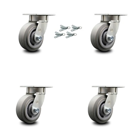 Service Caster 5 Inch Kingpinless Thermoplastic Rubber Wheel Swivel Caster Set with Swivel Lock SCC-KP30S520-TPRRF-BSL-4